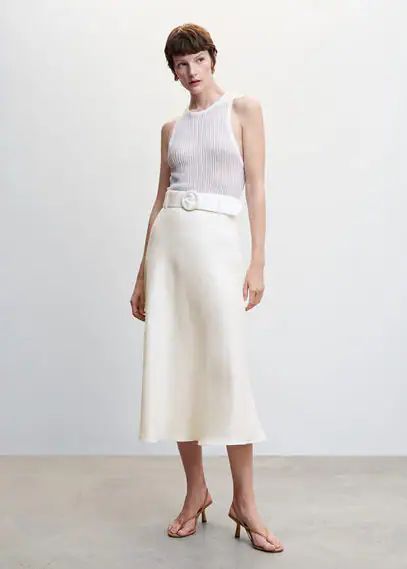 Belted linen skirt white - Woman - 12 - MANGO