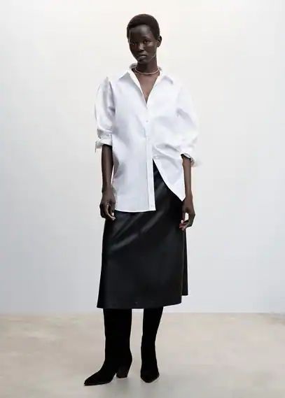 Cotton long shirt white - Woman - 10 - MANGO