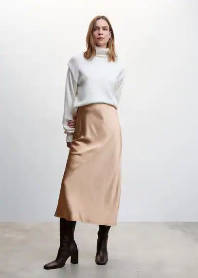 Satin long skirt beige - Woman - XS - MANGO