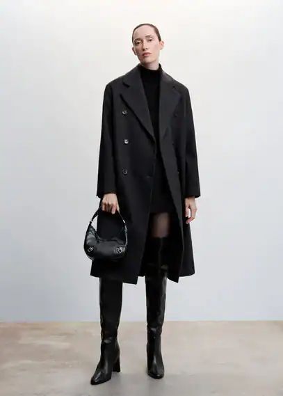 Check wool-blend coat dark heather grey - Woman - L - MANGO