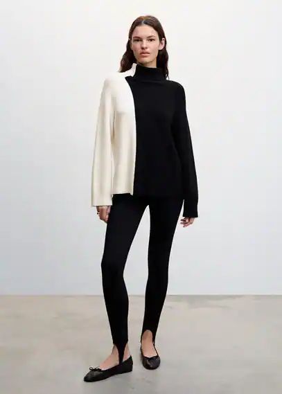 Two-tone turtleneck sweater black - Woman - S - MANGO
