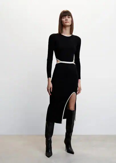 Knitted dress with openings black - Woman - 16 - MANGO