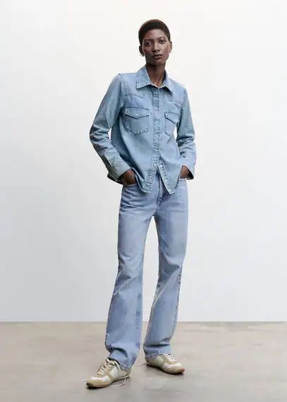 Chest-pocket denim shirt medium blue - Woman - 8 - MANGO