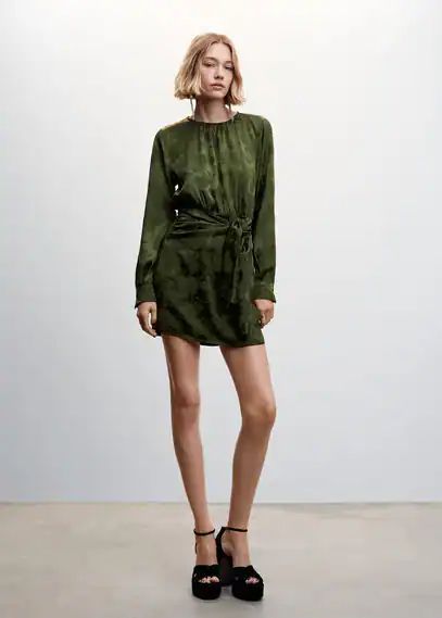 Knotted jacquard dress green - Woman - 8 - MANGO