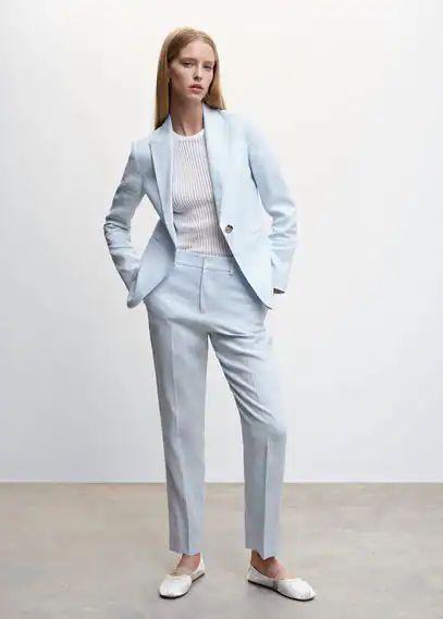 Blazer suit 100% linen sky blue - Woman - 12 - MANGO