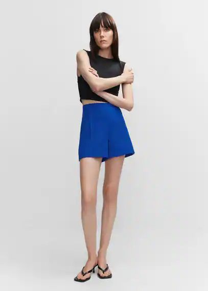 High-waist pleated shorts ink blue - Woman - XS - MANGO