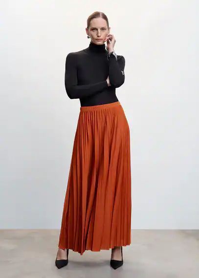 Pleated long skirt russet - Woman - XS - MANGO