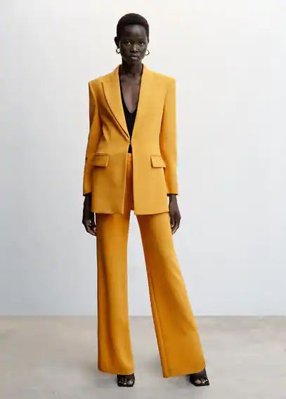Embroidered suit pants mustard - Woman - M - MANGO