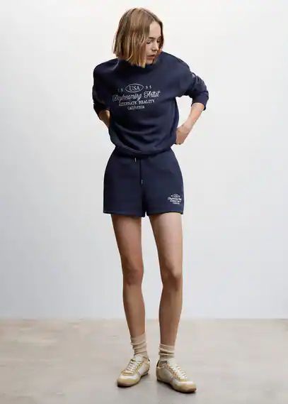 Embroidered cotton shorts navy - Woman - M - MANGO