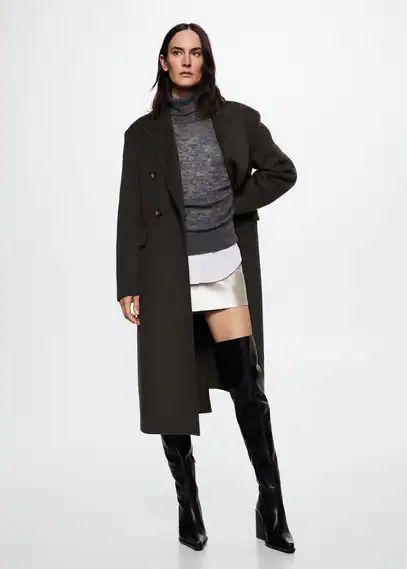 Wool coat with handmade belt grey - Woman - M - MANGO