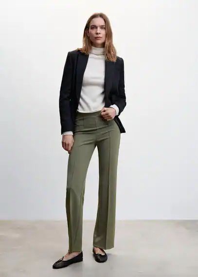 Seam-detail straight-fit trousers khaki - Woman - S - MANGO