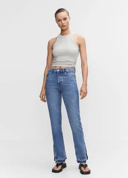 High-rise straight jeans with slits medium blue - Woman - 18 - MANGO