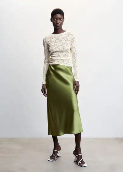 Floral openwork knitted top ecru - Woman - S - MANGO
