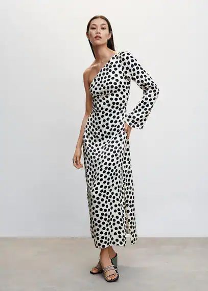 Polka dot asymmetric dress off white - Woman - 6 - MANGO