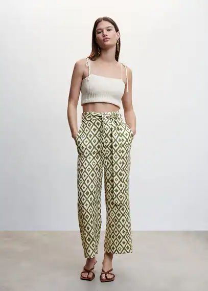Bow printed trouser ecru - Woman - XS - MANGO