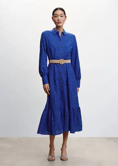 Openwork detail shirt dress blue - Woman - 6 - MANGO