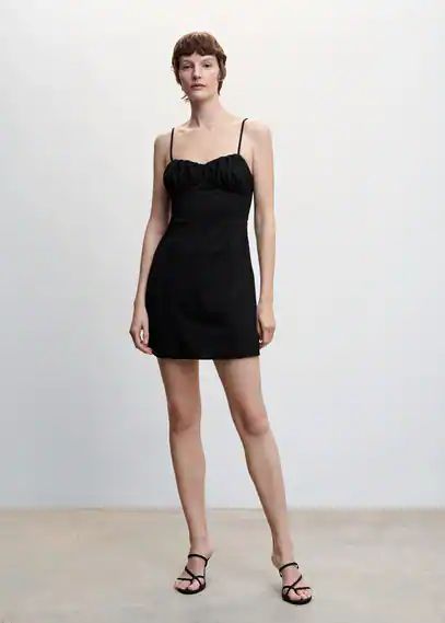 Short dress with ruched neckline black - Woman - 12 - MANGO
