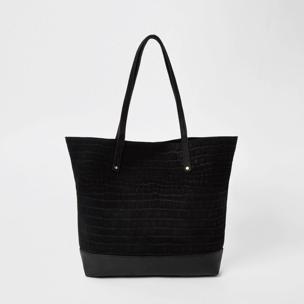 Womens Black leather tote shopper bag