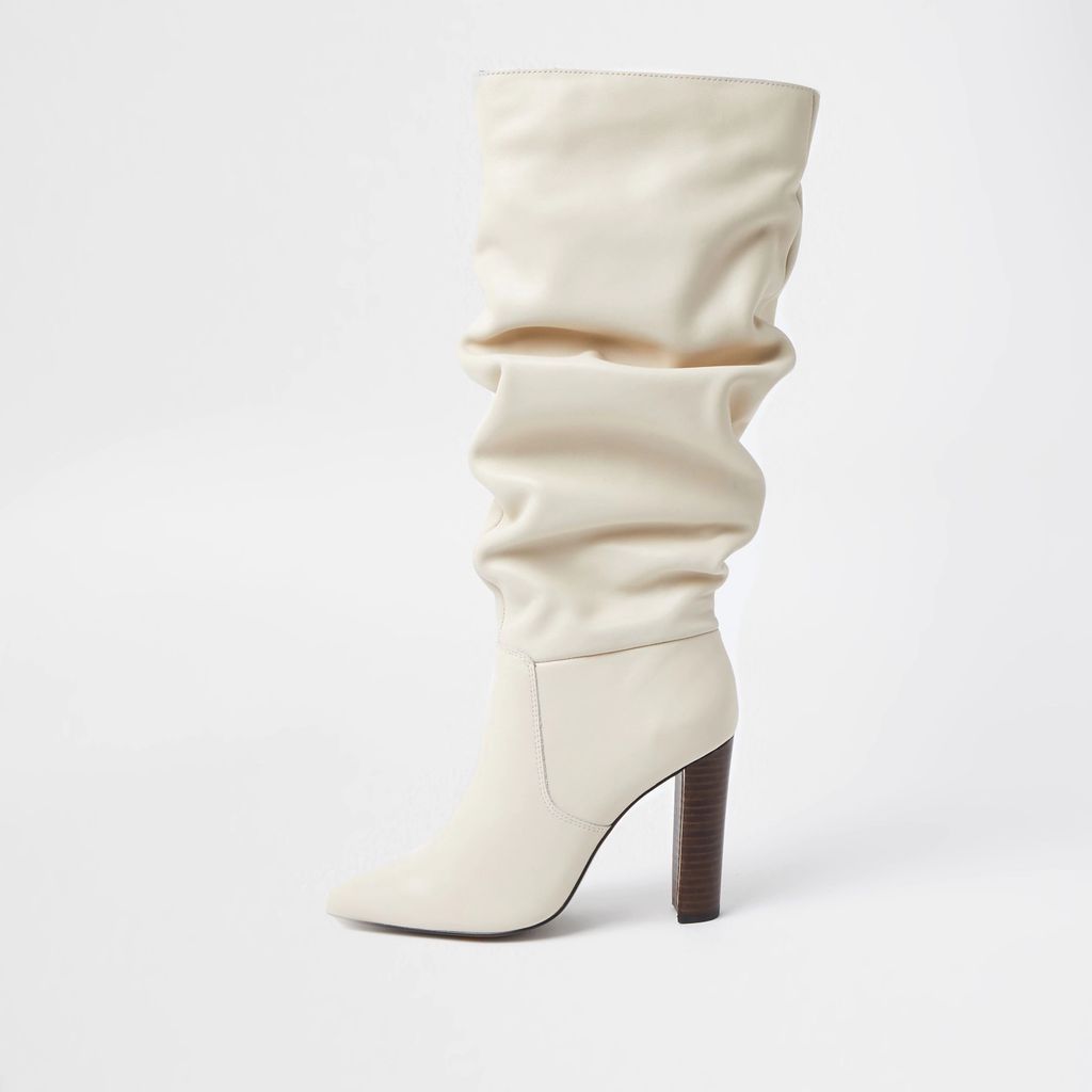 Womens Cream slouch high leg boots