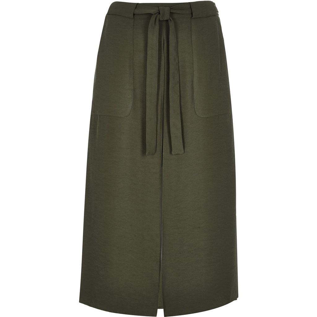 Womens Khaki utility midi skirt