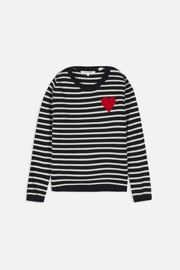 Navy Breton Heart Cashmere Sweater 8-12 Years