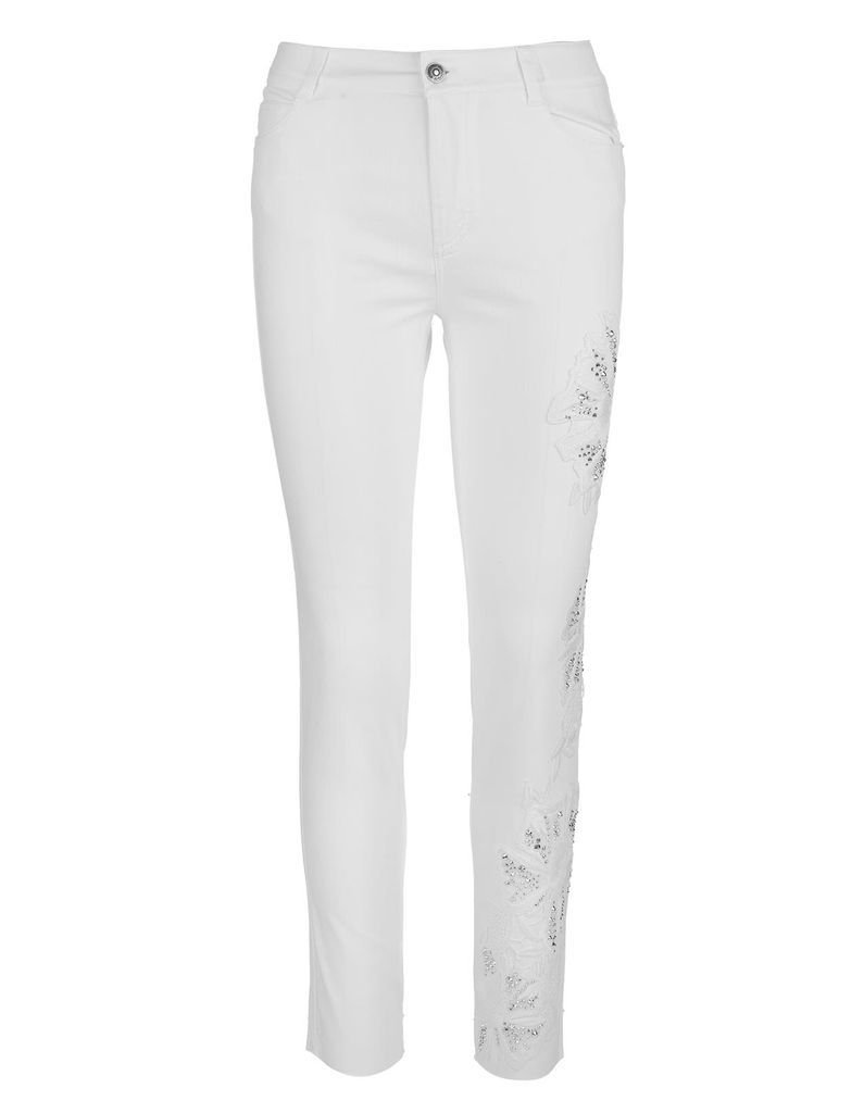 White Denim Jeans With Applications