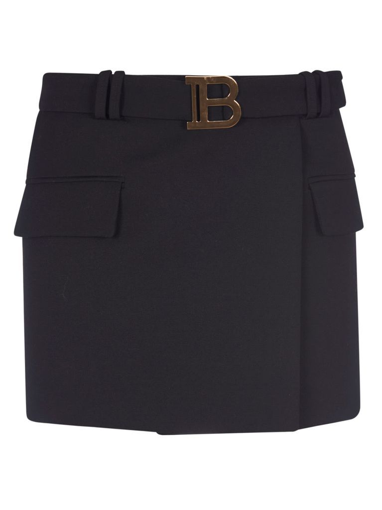 Rear Zip Belted Skirt