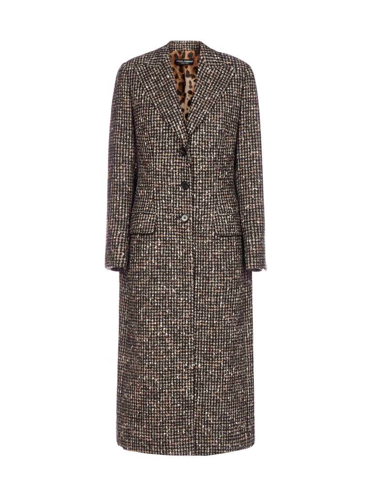 Houndstooth Wool-blend Tweed Coat