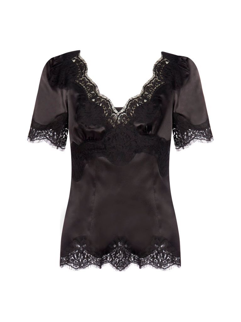 Lace-trimmed Silk Satin Top