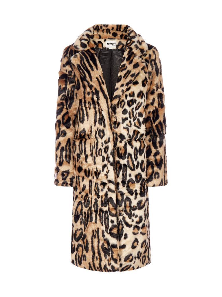 Karlie Leopard Print Faux Fur Coat