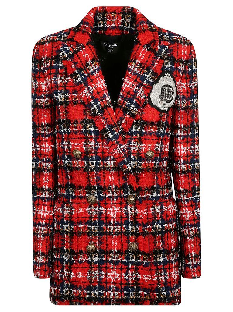 Straight Checked Double-breasted Blazer