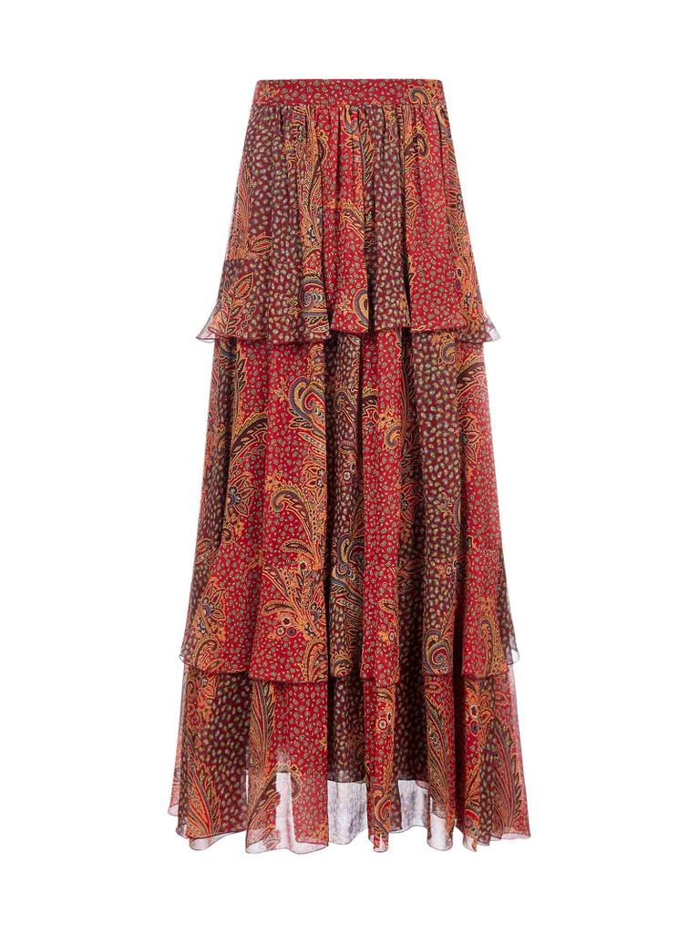 Breton Paisley-print Tiered Silk Skirt