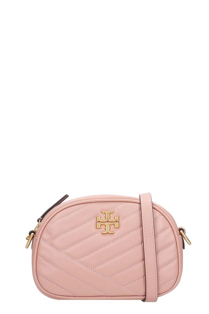 Kira Chevron Shoulder Bag In Rose-pink Leather