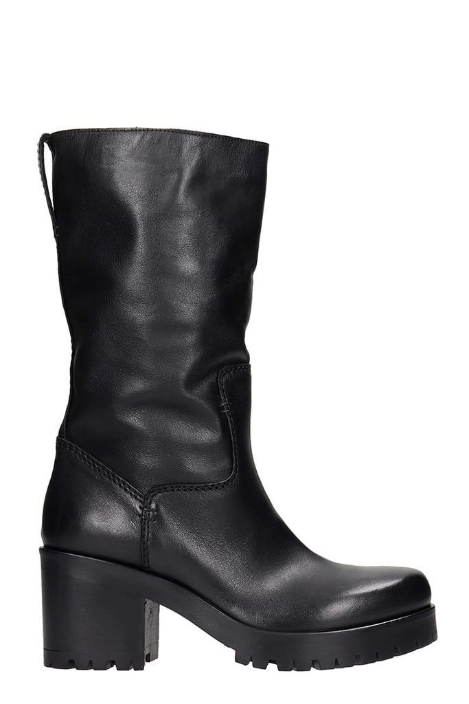 High Heels Ankle Boots In Black Leather