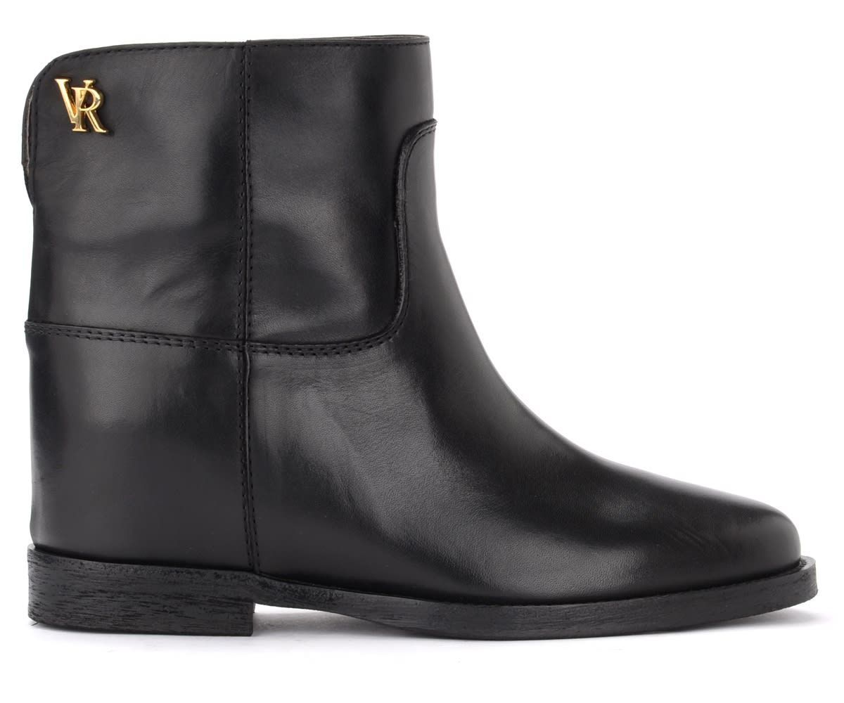 Black Ankle Boot In Black Leather With Vr Logo