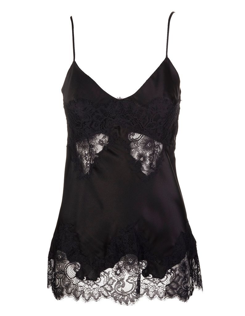 Black Silk Top With Lace Inserts