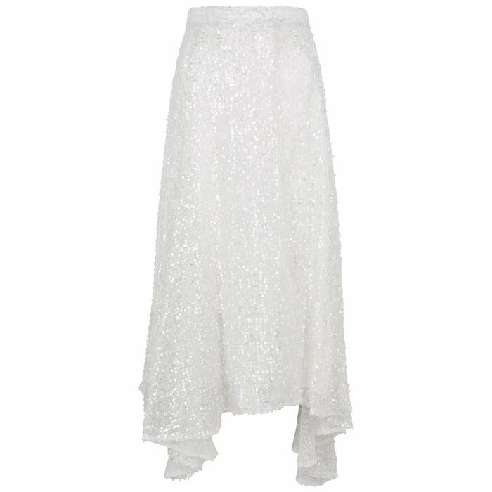 White Sequin Midi Skirt