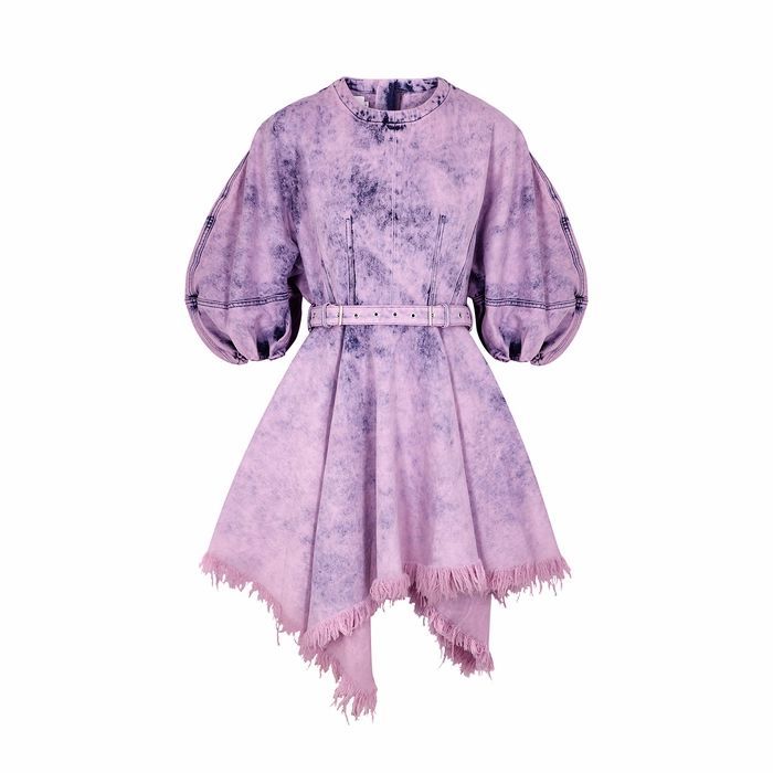 Purple Bleached Belted Denim Mini Dress