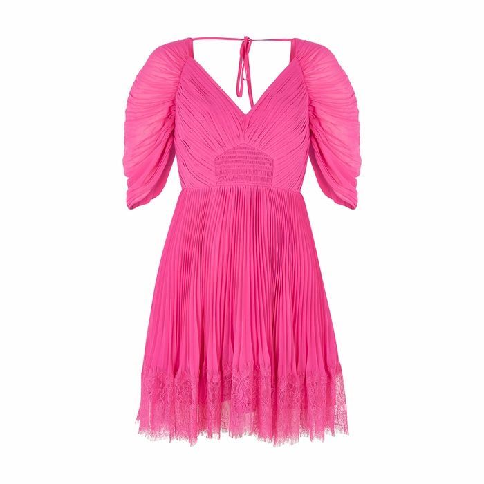 Pink Pleated Chiffon Mini Dress