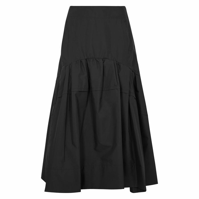 Black Cotton-blend Midi Skirt