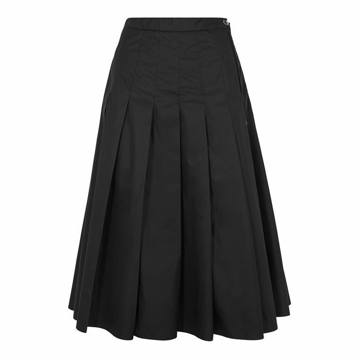 Black Pleated Shell Midi Skirt