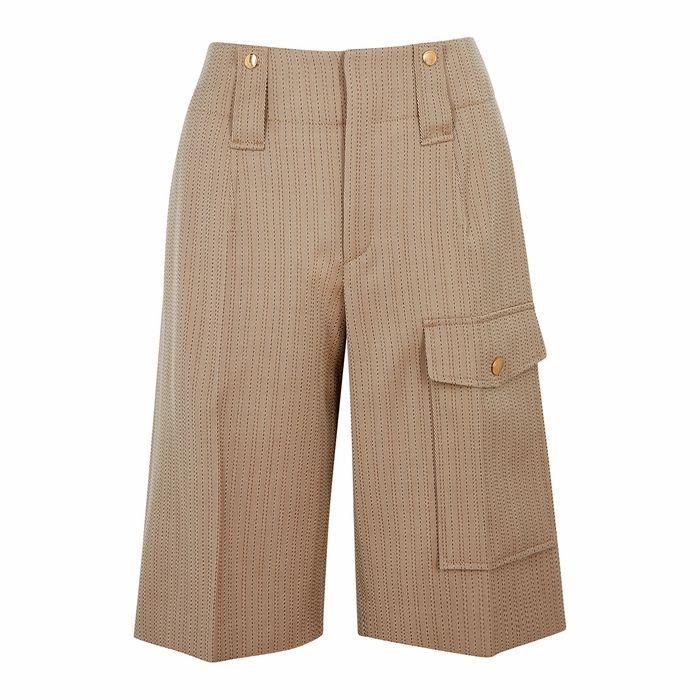 Brown Striped Longline Wool Shorts