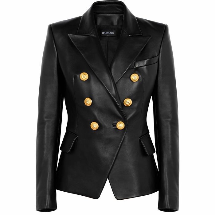 Black Double-breasted Leather Blazer