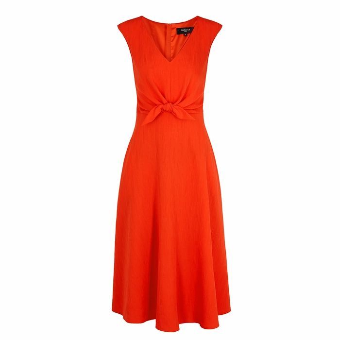 Coral Bow-embellished Midi Dress