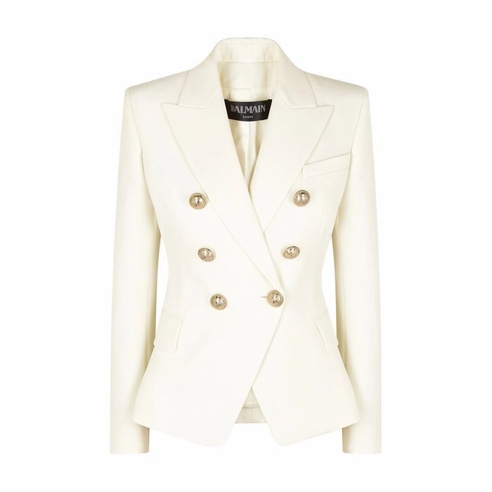 White Double-breasted Wool Blazer
