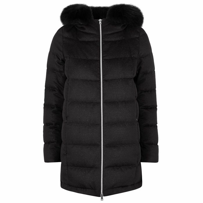 Black Quilted Cashmere-blend Coat
