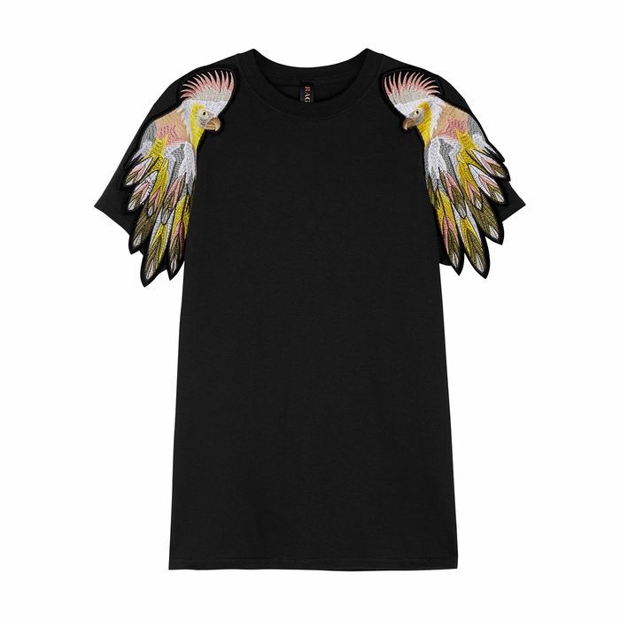Black Parrot-appliquéd Cotton T-shirt