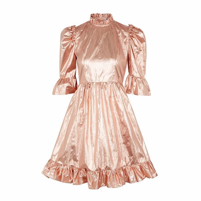 Rose Gold Ruffle-trimmed Lamé Dress