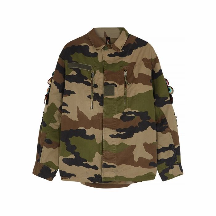 Camouflage Feather-appliquéd Cotton Jacket