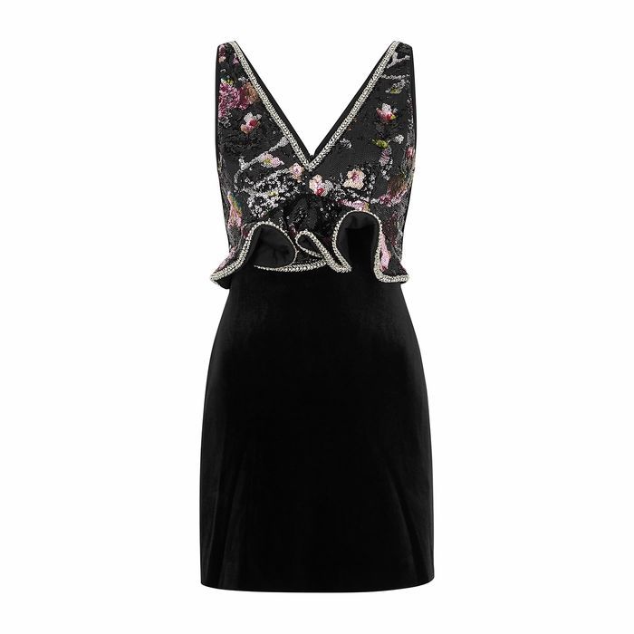 Black Sequin-embellished Velvet Mini Dress